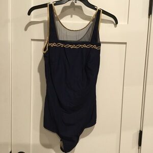Elegant Navy and Gold Women's One-Piece Swimsuit